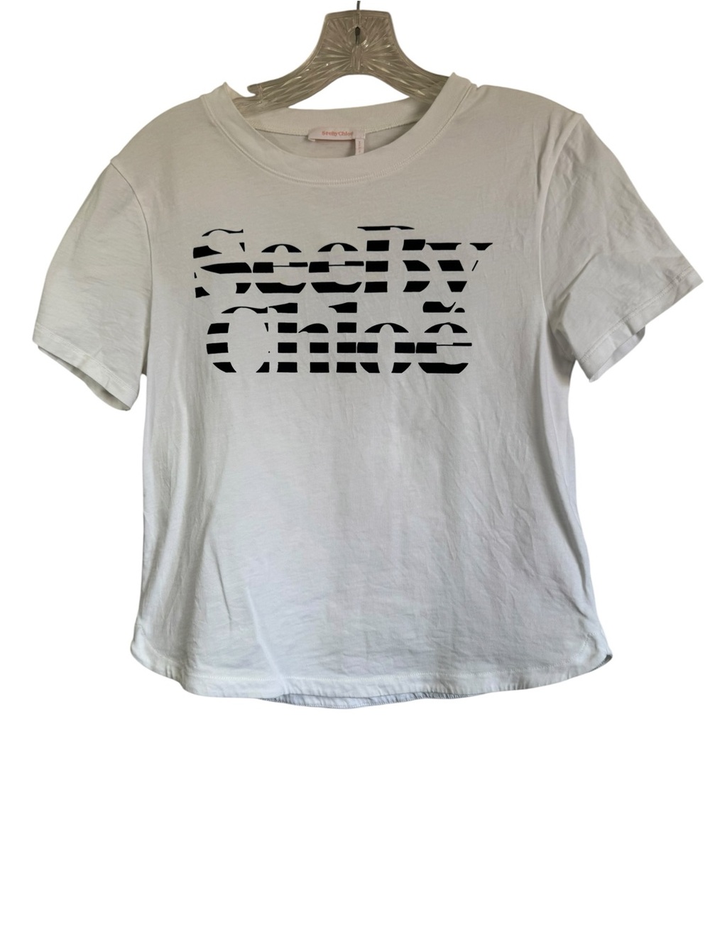 See by Chloe Logo Short Sleeve Tee T-Shirt Graphic100% Cotton Top in White Sz XS